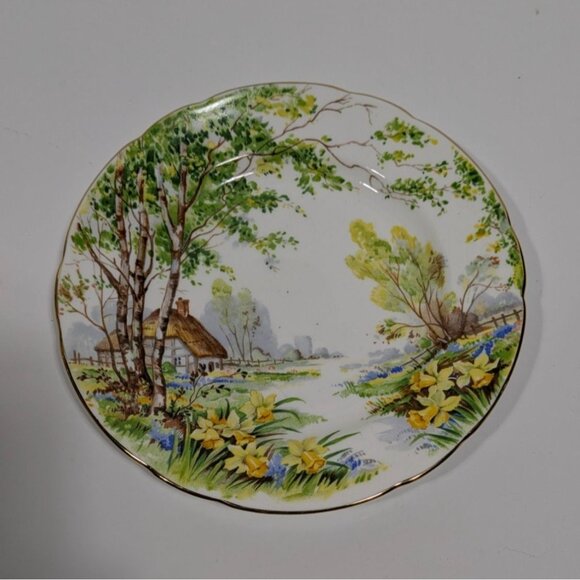 Hammersley Lorna Doone Cup Saucer Trio Set Floral Cottage Scene England Vintage - Picture 14 of 16